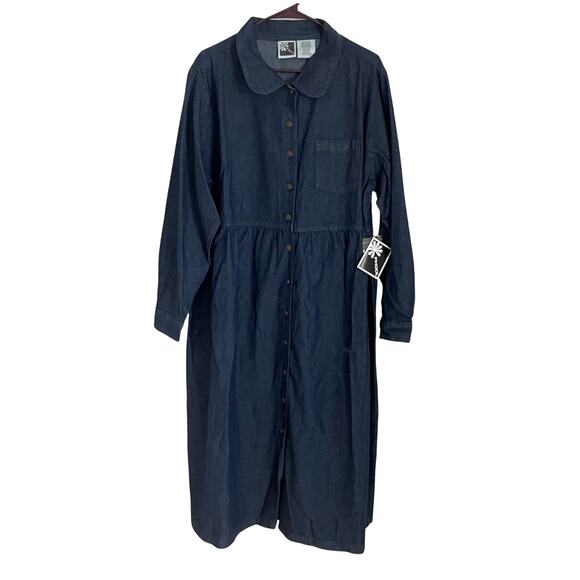 Phool Dresses & Skirts - Vtg 90s Denim Maxi Dress XL Prairie Button Down Cowgirl Modest Cottagecore